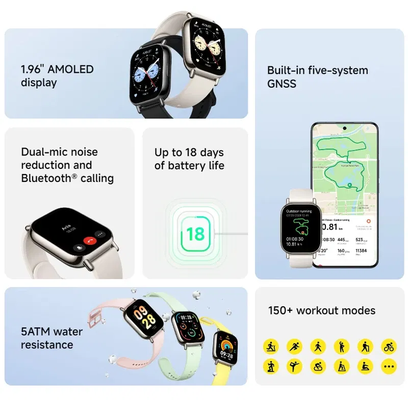 Color: Gold, Ships From: CHINA - New! Global Version Watch 5 Lite 1.96'' AMOLED display 18-Day Battery life Bluetooth?® calling Built-in GNSS 5ATM