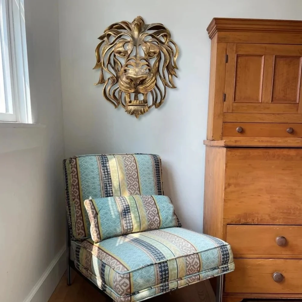 Color: Light Grey - Rare Find Large Lion Head Wall Mounted Art Sculpture Gold Resin Lion Head Art Wall Luxury Decor Kitchen Wall Bedroom dropshippin