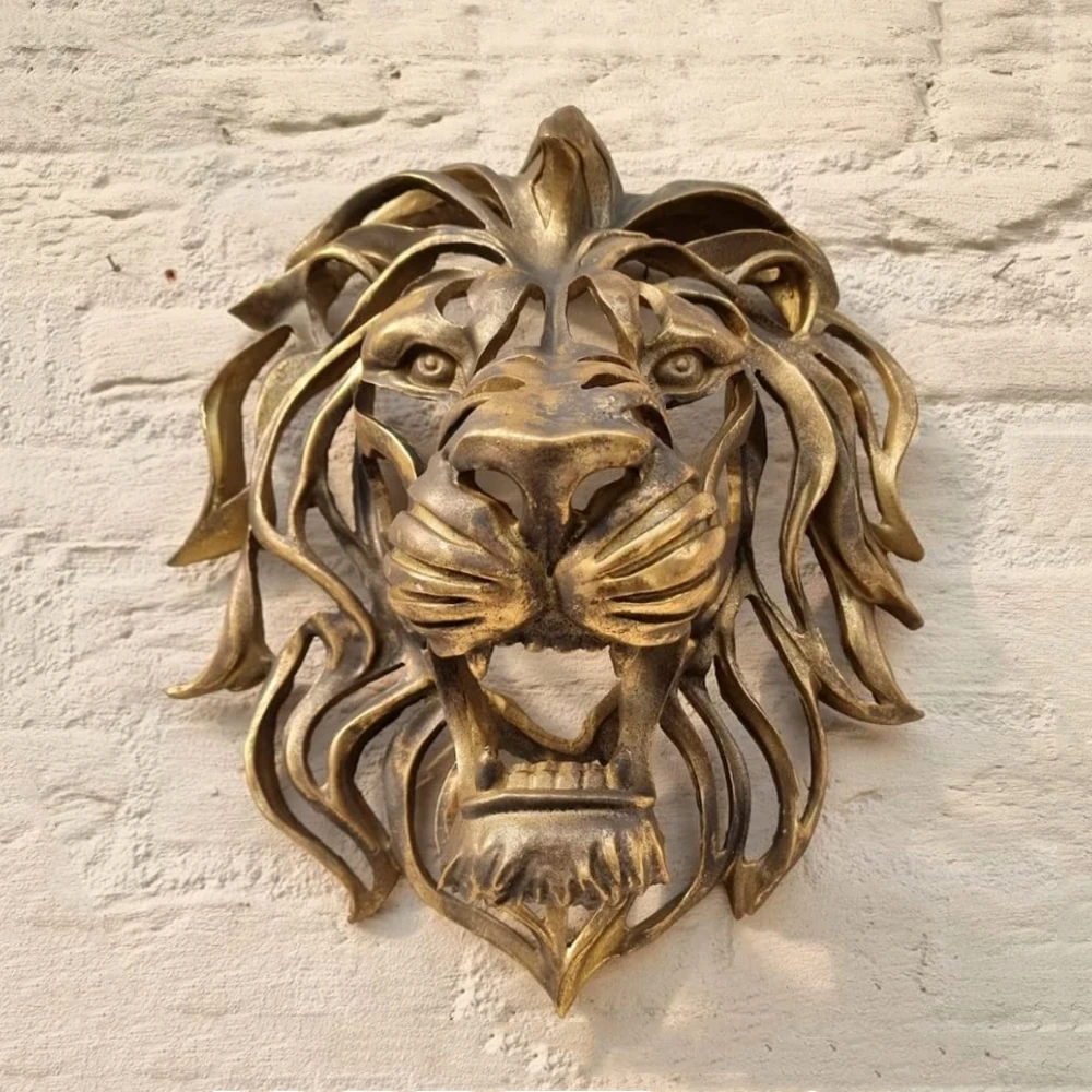 Color: Light Grey - Rare Find Large Lion Head Wall Mounted Art Sculpture Gold Resin Lion Head Art Wall Luxury Decor Kitchen Wall Bedroom dropshippin