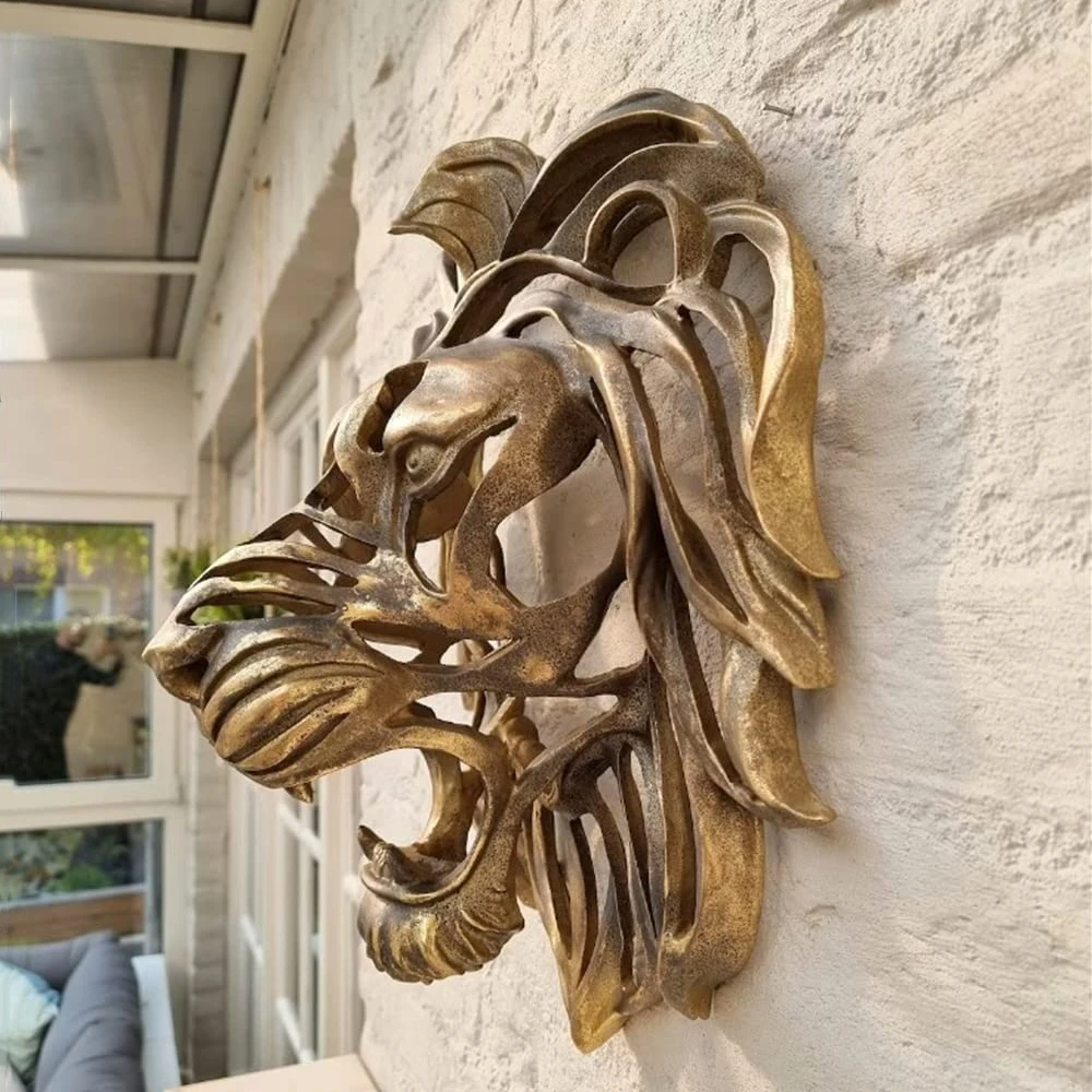 Color: Light Grey - Rare Find Large Lion Head Wall Mounted Art Sculpture Gold Resin Lion Head Art Wall Luxury Decor Kitchen Wall Bedroom dropshippin