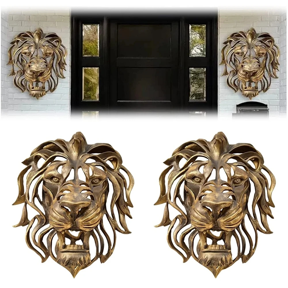 Color: Light Grey - Rare Find Large Lion Head Wall Mounted Art Sculpture Gold Resin Lion Head Art Wall Luxury Decor Kitchen Wall Bedroom dropshippin