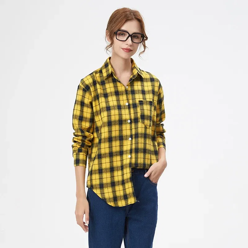 Color: dark green, Size: XL - Fresh Flannel Plaid Shirt Women 2025 New Female Blouses and Tops Cotton Loose Long Sleeve Casual Shirts Fine Women's Clothes
