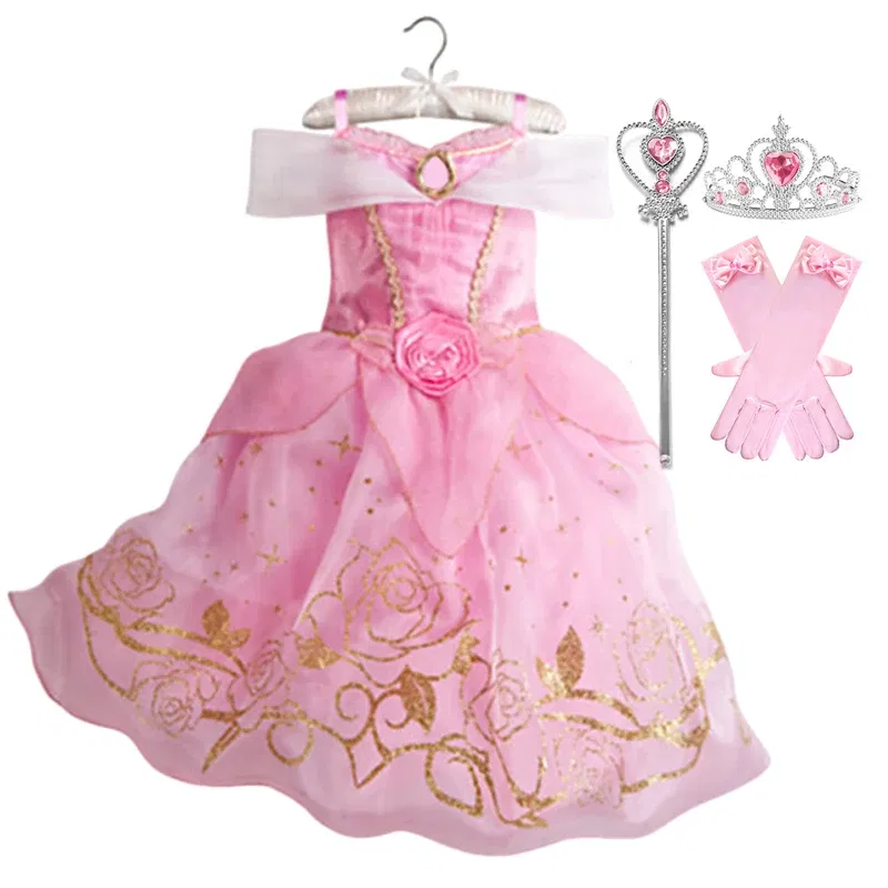 Color: SKY BLUE, Kid Size: 2T - Children Halloween Disguise Aurora Cinderella Disney Princess Costume Festival Dress up Kids Girls Sleeping Beauty Frock 1-12Yrs