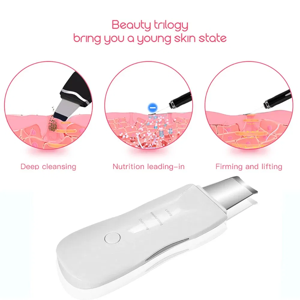 Color: Red - Ultrasonic Skin Scrubber Scrubber Deep Vibrate Facial Cleaner Shovel Face Scrubber Peeling Black Head Remover Facial Massager