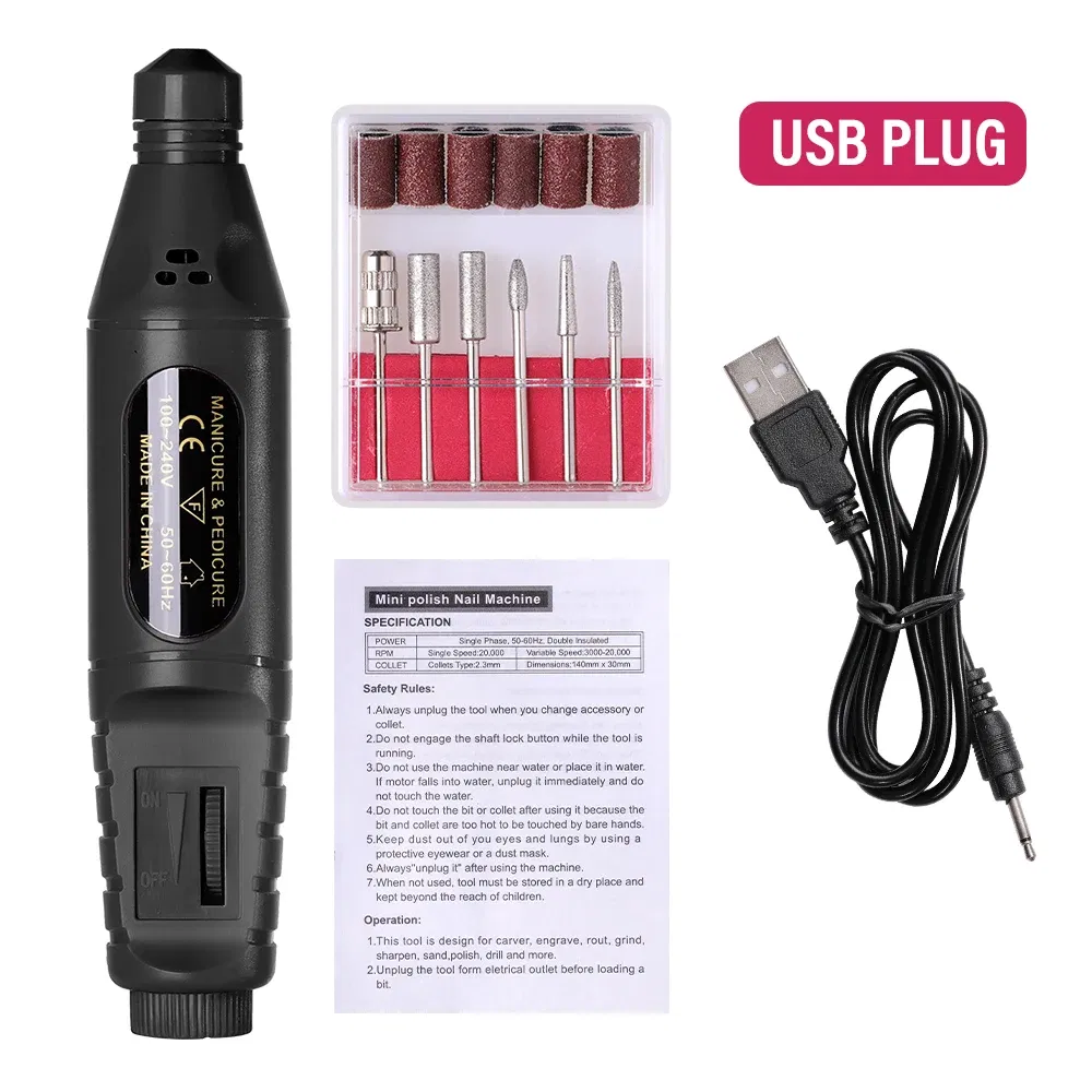 Color: light yellow - LULAA Portable Electric Nail Drill Machine Manicure Milling Cutter Set Nail Files Drill Bits Gel Polish Remover Tools