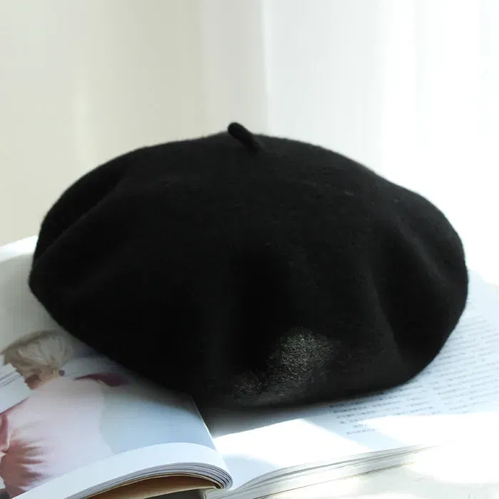 Color: black, Hat Size: One Size - Wool Thick Berets Artist French Beret Women Painter Hat Girls Female Warm Walking Cap