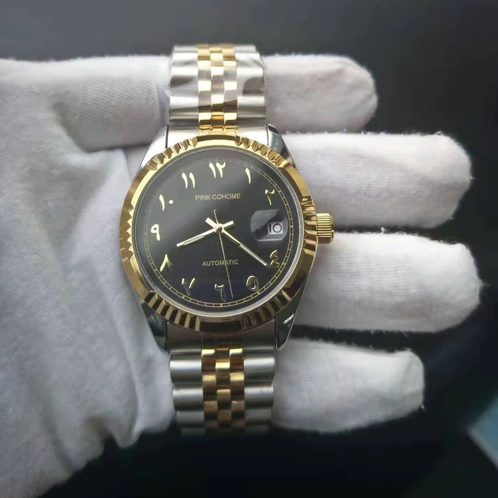 Color: Multicolor - Luxury Steel Arabic Numbers Watches Automatic Movement Urdu Numerals Mechanical Wristwatch Men Waterproof Erkek Saatleri