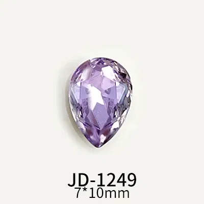 Color: green - 20pcs Nail Art Light Purple Sparkling Crystal Glass Diamond Violet Pointed Bottom Bare Rhinestone Gem Nail Accessories Charms