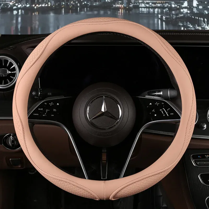 Color Name: WHITE - Car Anti-Slip Leather Steering Wheel Cover Universal Car Steering Wheel Protective Cover Fashion Style 38cm Sport Style Cool