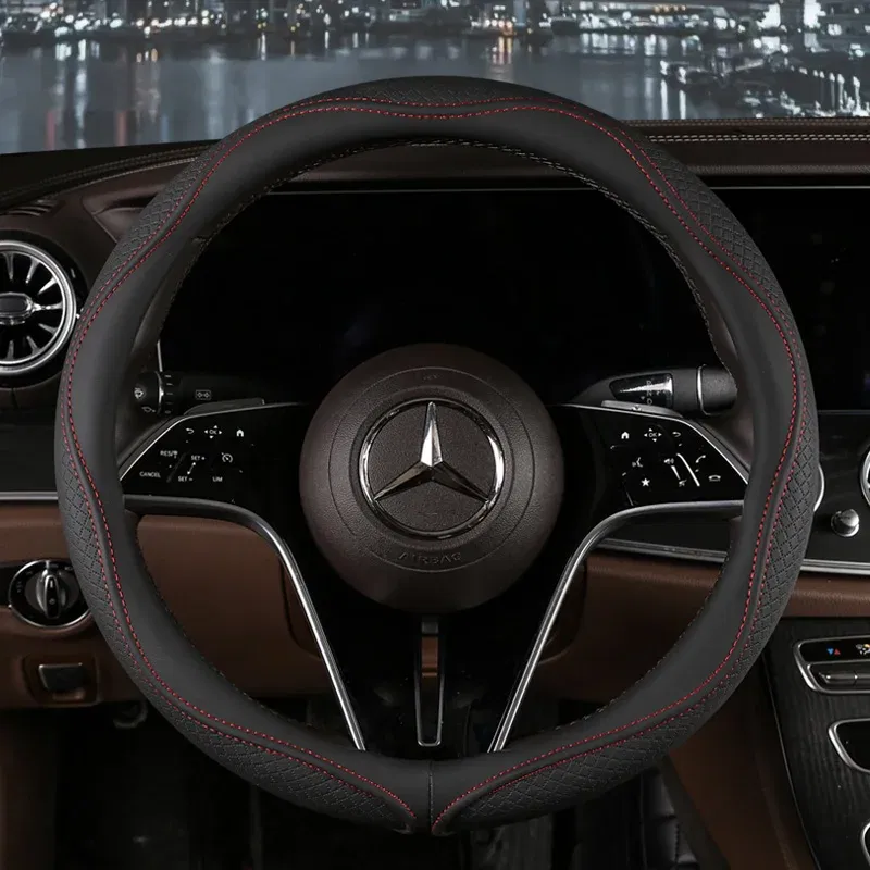 Color Name: WHITE - Car Anti-Slip Leather Steering Wheel Cover Universal Car Steering Wheel Protective Cover Fashion Style 38cm Sport Style Cool