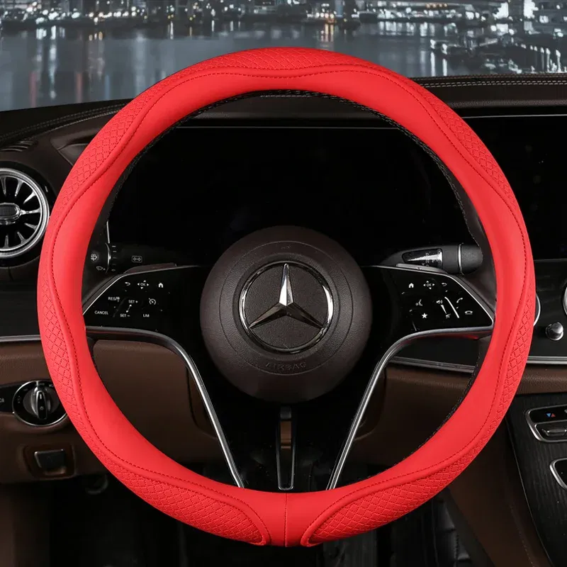 Color Name: WHITE - Car Anti-Slip Leather Steering Wheel Cover Universal Car Steering Wheel Protective Cover Fashion Style 38cm Sport Style Cool