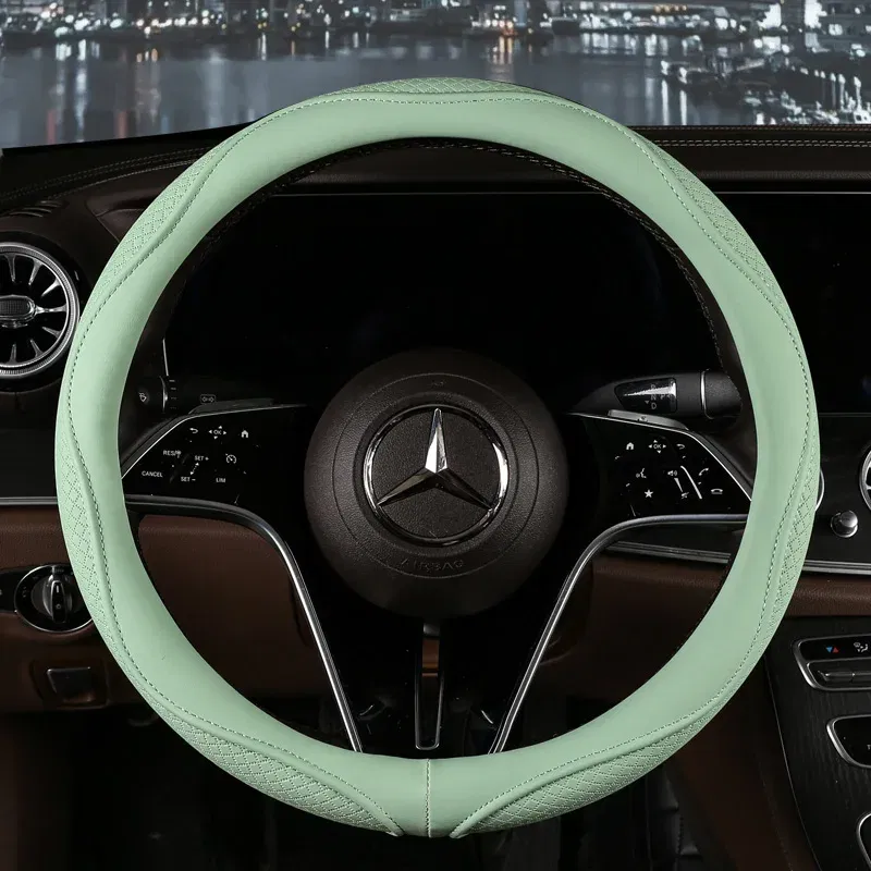 Color Name: WHITE - Car Anti-Slip Leather Steering Wheel Cover Universal Car Steering Wheel Protective Cover Fashion Style 38cm Sport Style Cool