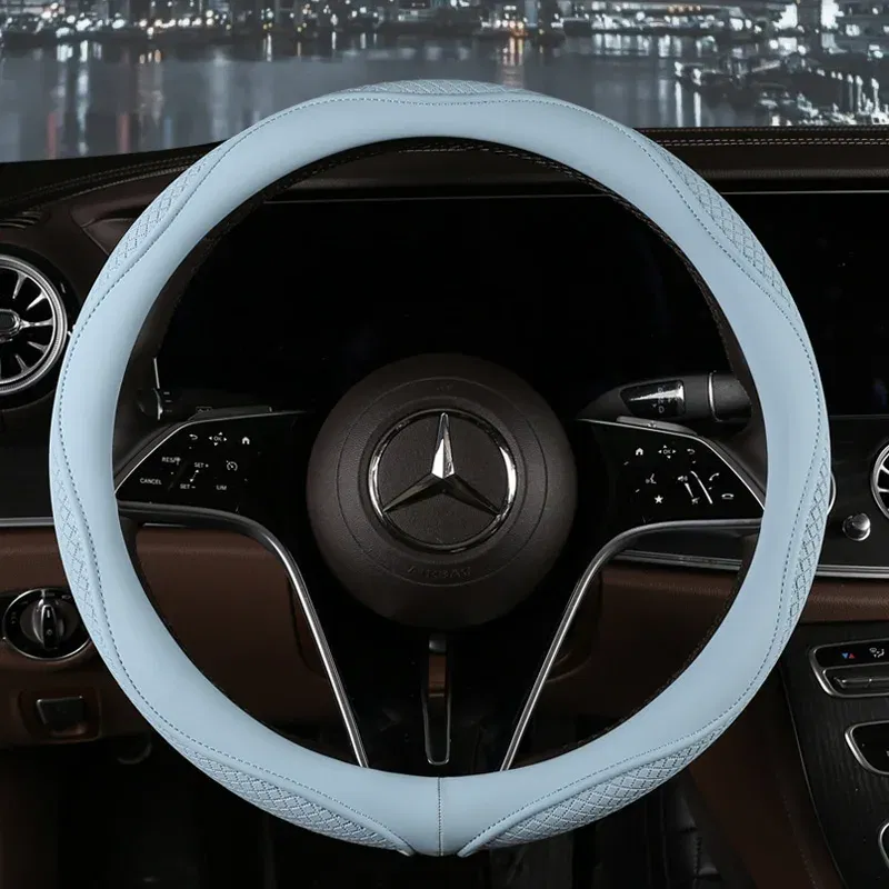 Color Name: WHITE - Car Anti-Slip Leather Steering Wheel Cover Universal Car Steering Wheel Protective Cover Fashion Style 38cm Sport Style Cool