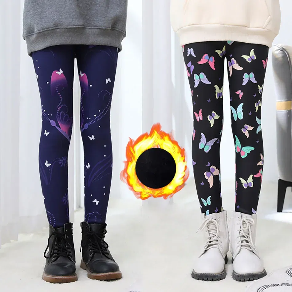 Color: Gold, Size: 100cm - Warmth and Cozy Girls Plush Lined Thickened Elastic Leggings Long Pants Suitable Kids Daily Wear in Autumn Winter Cold Weather