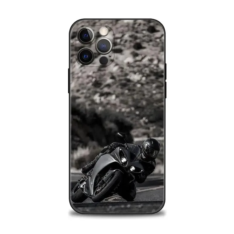 Color: GRAY, Material: POLYESTER - Moto Cross Motorcycle Sports Phone Case For iPhone 16 15 14 13 12 11 Pro Max XS X XR Plus Mini Luxury Black Soft Cover Funda