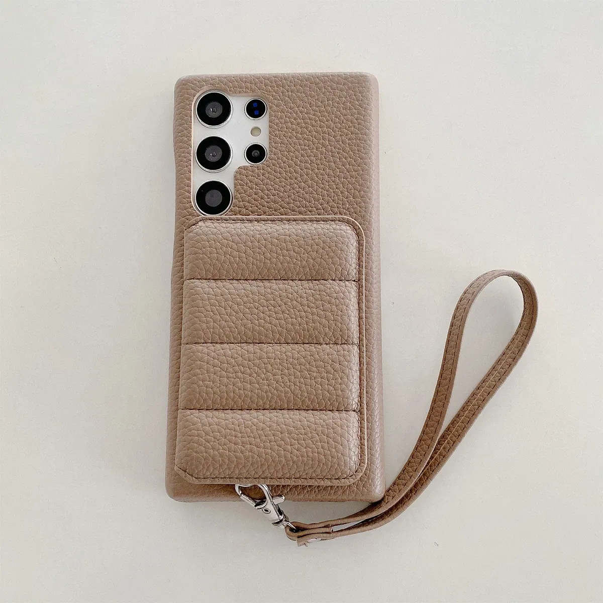 Color: light brown, Material: PE - Luxury Lanyard Wallet Case For Samsung Galaxy S21 FE S22 S23 Plus Note 20 Ultra A52 A53 A54 5G Lichee Pattern Leather Cover
