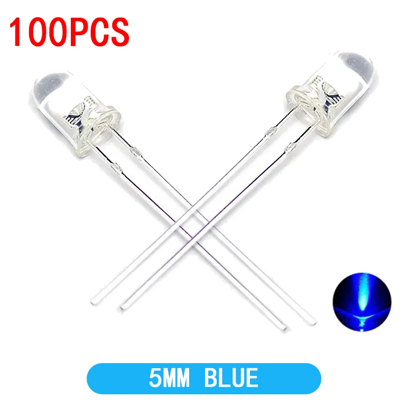 Color: Brown - 100pcs High quality Transparent Round 5mm Super Bright Water Clear Green Red White Yellow Blue Light LED Bulbs Emitting Diode