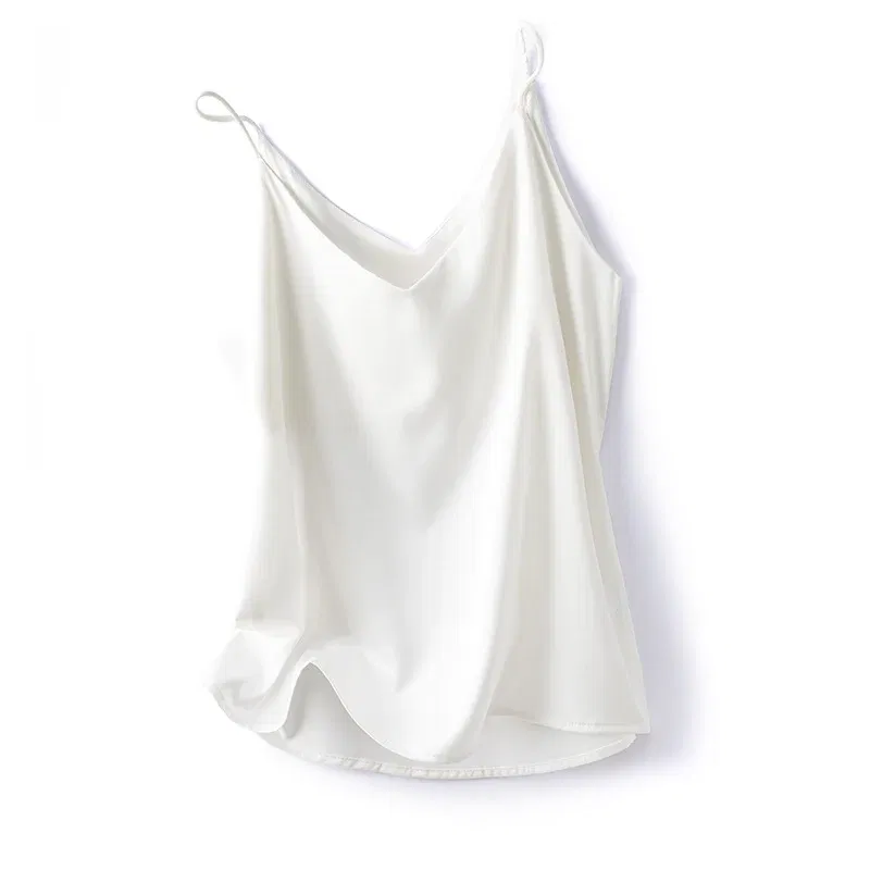 Color: WHITE, Size: XL - 2024 Summer Camisole Slim Vest Sexy Women Sleeveless V-Neck Gray Tee Tank Tops Female Solid Black/White Korean Crop Tops Y2k