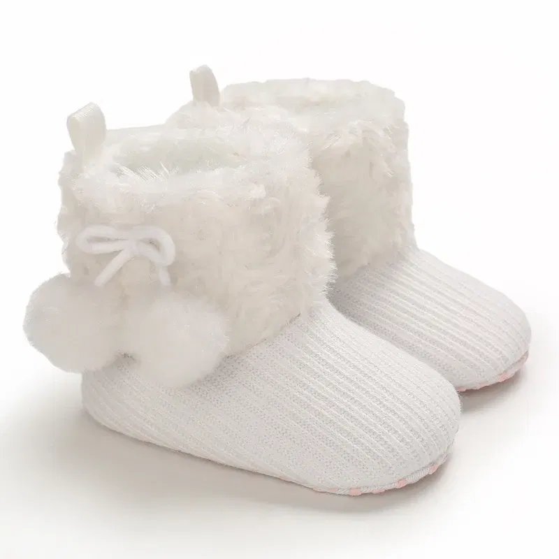 Color: Khaki, Baby Age: 0-6 Months - 2022 Baby Autumn Winter Boots Baby Girl Boys Winter Warm Shoes Solid Fashion Toddler Fuzzy Balls First Walkers Kid Shoes 0-18M