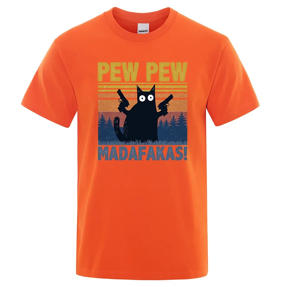 Color: Khaki, Size: XXL - Pew Pew Madafakas Tshirt Men Short Sleeve Novelty Funny Cat T Shirt Cotton Oversize Tops Shirts Tee T-Shirt Crew Neck Streetwear