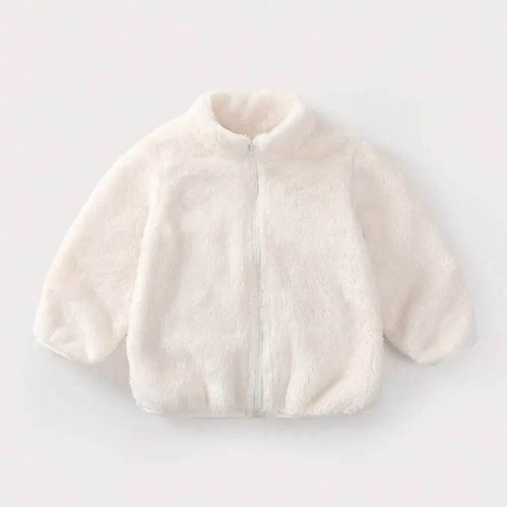 Color: Beige, Kid Size: 7T - Solid Color Fashion Children Plush Coat Autumn Winter Warm Baby Girl Boy Casual Jacket Greatcoat Kids Clothing Toddler Outerwear