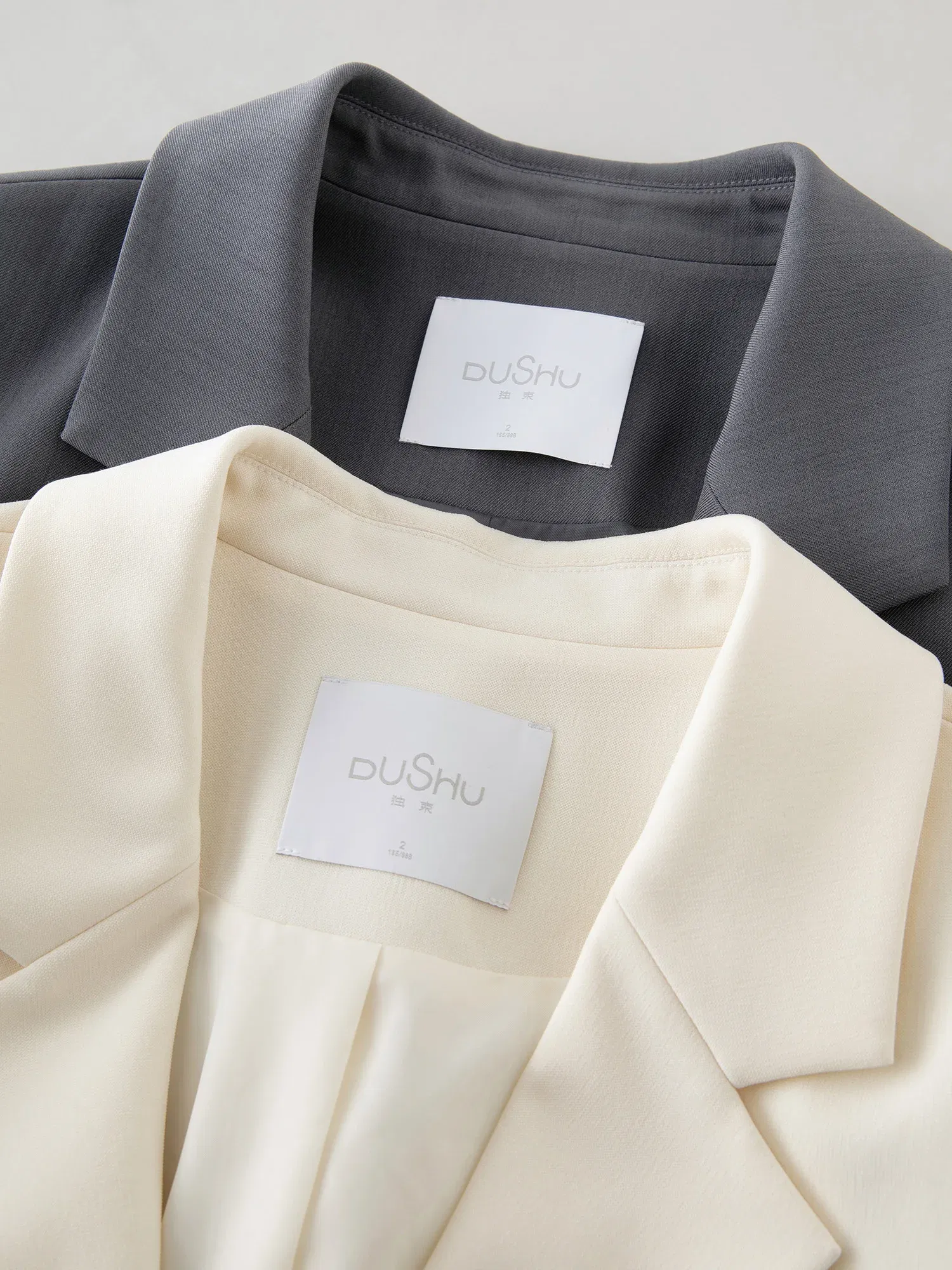 Color: Beige, Size: XL - DUSHU Plus Gray Blazer Jacket For Women 2025 Spring New Design Elegant Style Commuter Coat Chic Outwear Office Lady 25DS81036