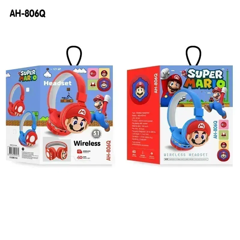 Color: WHITE - Game Marios Bros anime Wireless Bluetooth Headphones Children's Headwear Cute Cartoon Wireless Headset kids Birthday Gift toy