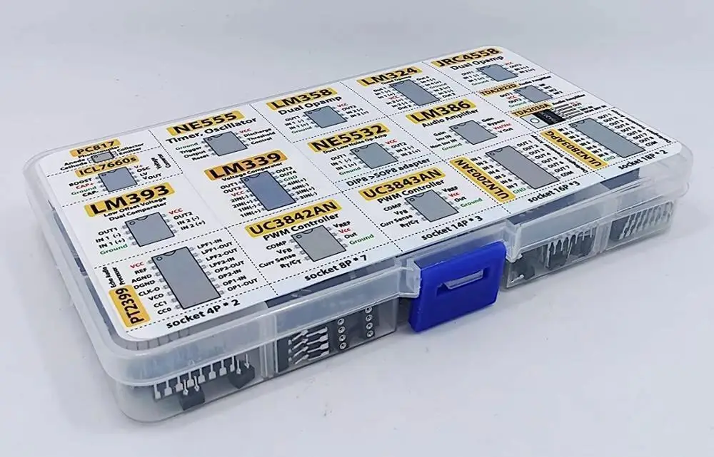 150pcs DIP Integrated Circuit Chip IC Boxed Chip Assortment Amplifier PC817 ICL7660 NE555 LM358 JRC4558 LM393 LM339 TDA2030A PT2