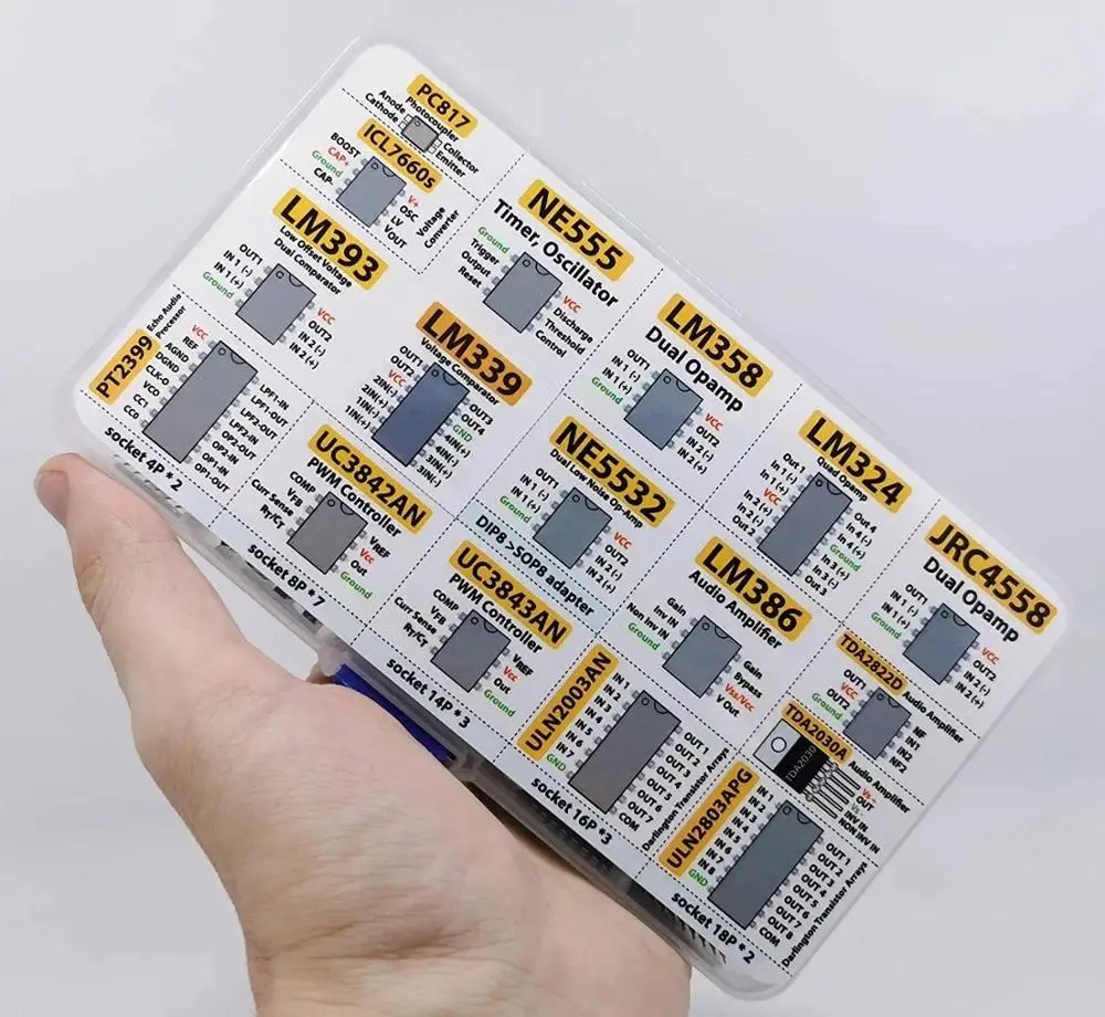 150pcs DIP Integrated Circuit Chip IC Boxed Chip Assortment Amplifier PC817 ICL7660 NE555 LM358 JRC4558 LM393 LM339 TDA2030A PT2