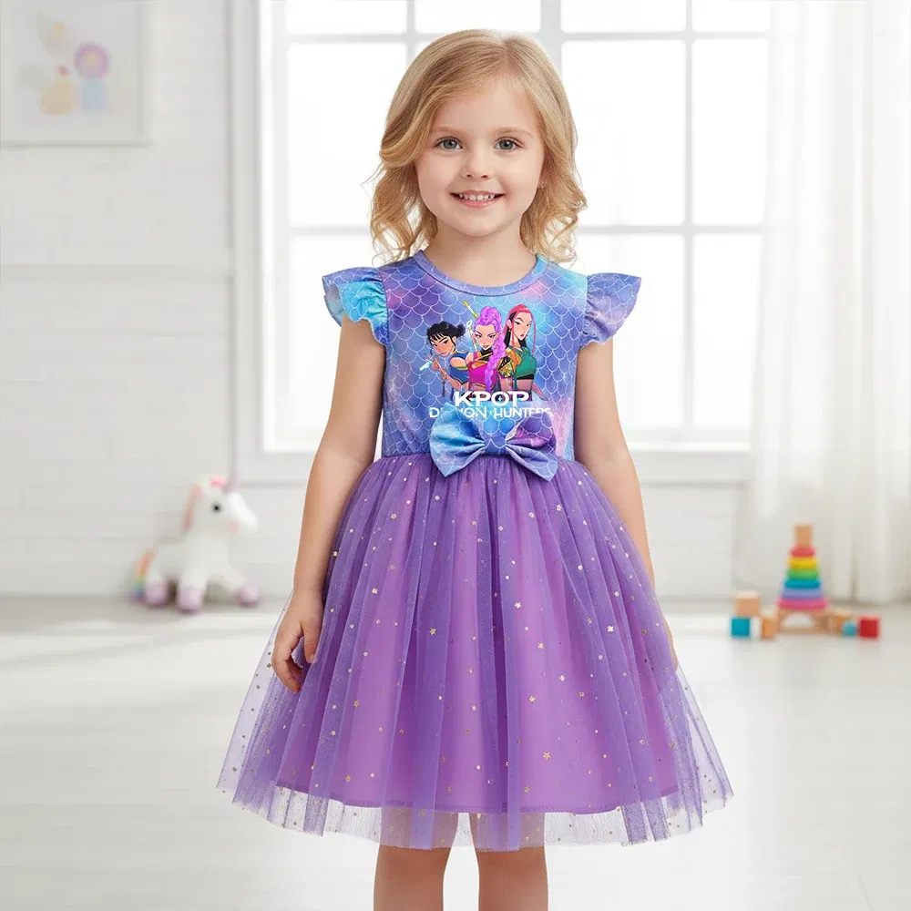 Color: Turquoise, Size: One Size, Ships From: CHINA, Height: 176 - KPop Demon Hunter Christmas Princess Dress Girl Fashion Casual Autumn Butterfly Dress Wedding Birthday Party Dress Gift Clothes