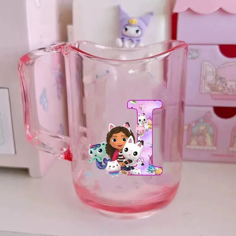 Color: PURPLE, Size: Other - Gabby Dollhouse Letter A-Z Print Water Cup ABS Tooth Brushing Cups Anime Kawaii Cat Kids Toothglass Cups Kids Birthday Gift