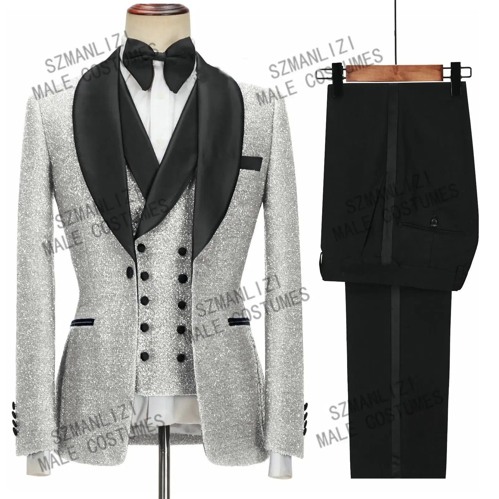Color: Dark Grey, Size: XS - SZMANLIZI 2022 Latest Designs Black Floral Party Blazer Men Suits Costume Homme Groom Tuxedos Wedding Terno Masculino 3 Pieces