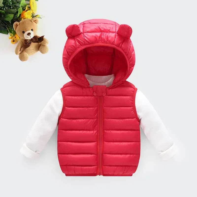 Color: SKY BLUE, Kid Size: 3T - Baby Boys Girl Warm Down Vest Toddler Cotton Waistcoat Children Autumn and Winter Clothes Kids Hooded Jackets 1-6 Years Old