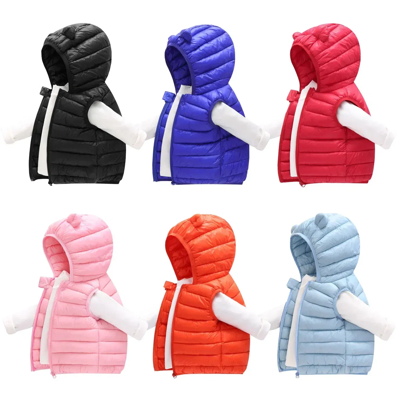 Color: SKY BLUE, Kid Size: 3T - Baby Boys Girl Warm Down Vest Toddler Cotton Waistcoat Children Autumn and Winter Clothes Kids Hooded Jackets 1-6 Years Old