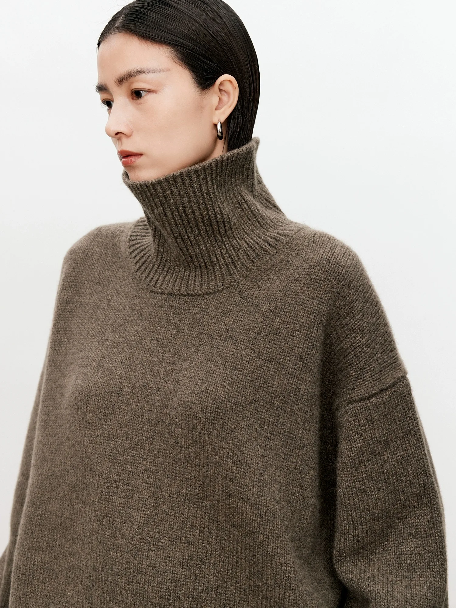 Color: black, Size: XL, Ships From: CHINA - Turtleneck pure cashmere sweater female loose and thick languid lazy wind pullover sweater knitting base WOOL sweater