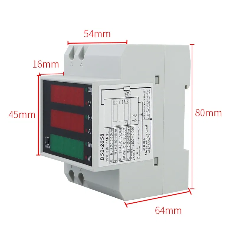 Color: Brown, Ships From: CHINA - D52-2058 Wattmeter Din rail Volt current Meter Power Factor digital meter AC80-300V multi-function kwh Hz meter 0-100A