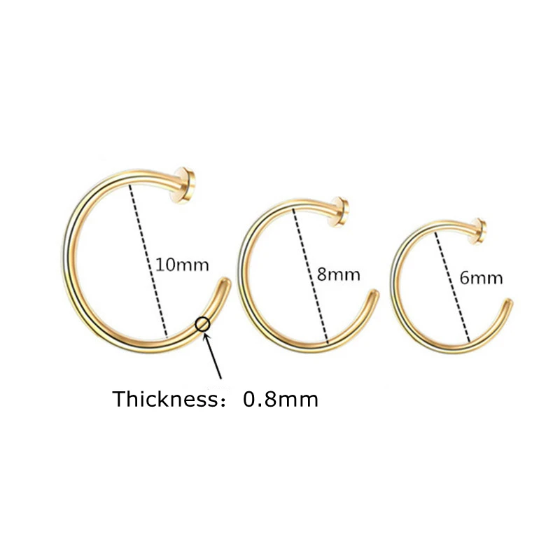 Metal color: BRASS PLATED - 6/8/10mm Surgical Steel Fake Non Nose Stud Ring False Lip Curler Septum Piercing Hoop Jewelry for Women Men Body Accessories