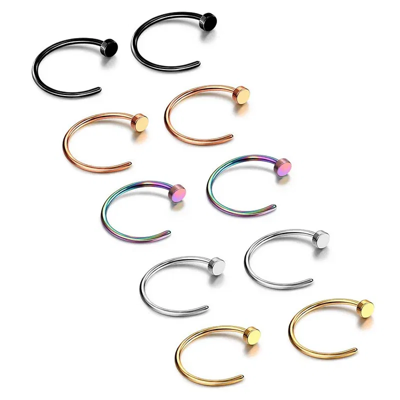 Metal color: BRASS PLATED - 6/8/10mm Surgical Steel Fake Non Nose Stud Ring False Lip Curler Septum Piercing Hoop Jewelry for Women Men Body Accessories
