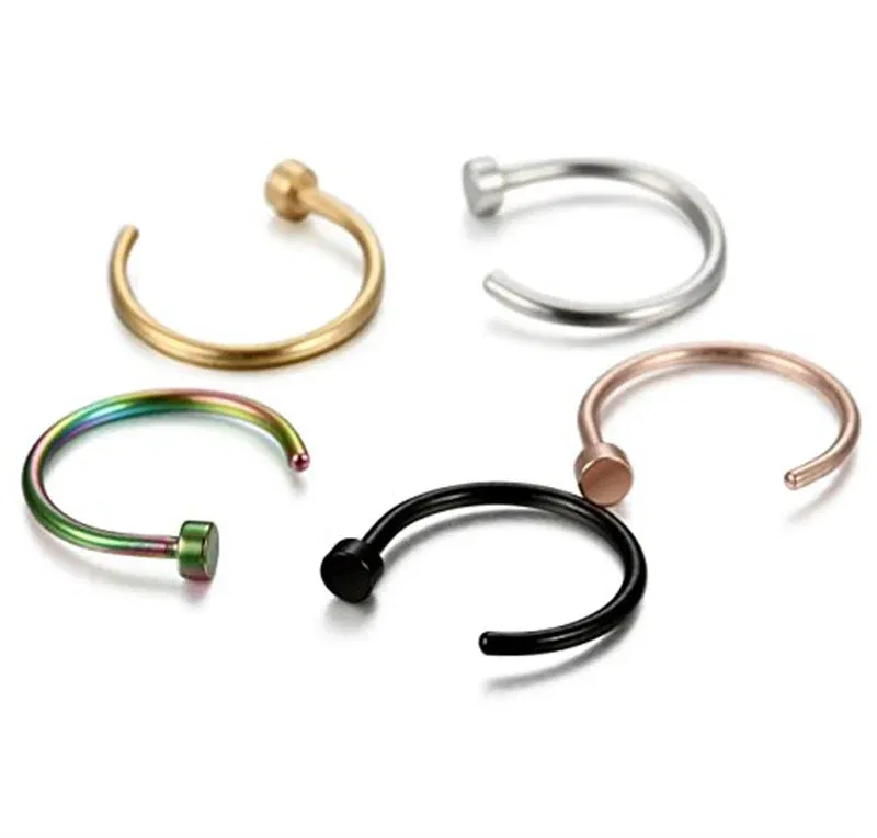 Metal color: BRASS PLATED - 6/8/10mm Surgical Steel Fake Non Nose Stud Ring False Lip Curler Septum Piercing Hoop Jewelry for Women Men Body Accessories