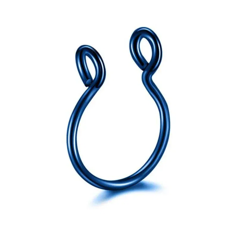 Metal color: BRASS PLATED - 6/8/10mm Surgical Steel Fake Non Nose Stud Ring False Lip Curler Septum Piercing Hoop Jewelry for Women Men Body Accessories