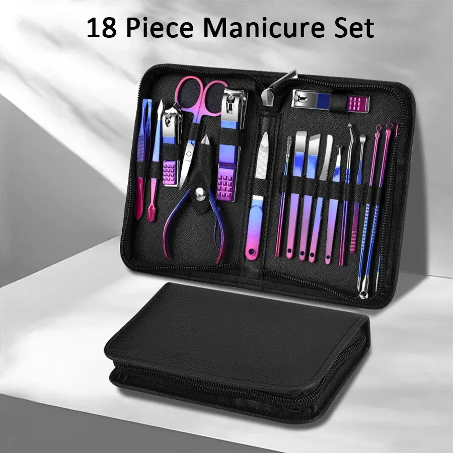 Color: WHITE - 6-18pcs Set Professional Stainless Steel Manicure & Pedicure Kit Precision Nail Care with Travel Case with Nail Clipper Scissor