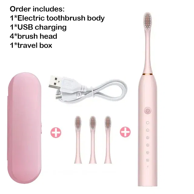 Color: PURPLE - Toothink Electric Toothbrush Smart Timing Tooth Brush Rechargeable Teeth Clean Whitening Sonic Toothbrush With Replacement Head