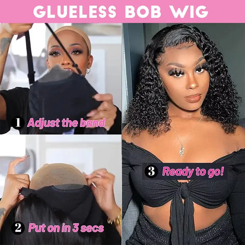 Hair Color: #2, Stretched Length: 10inches, Density: 180% - Glueless Brazilian Hair Wigs Bob Wig Human Hair 13x4 Lace Frontal Wig Human Hair Natural Remy Short Curly 4X4 Lace Closure Wigs