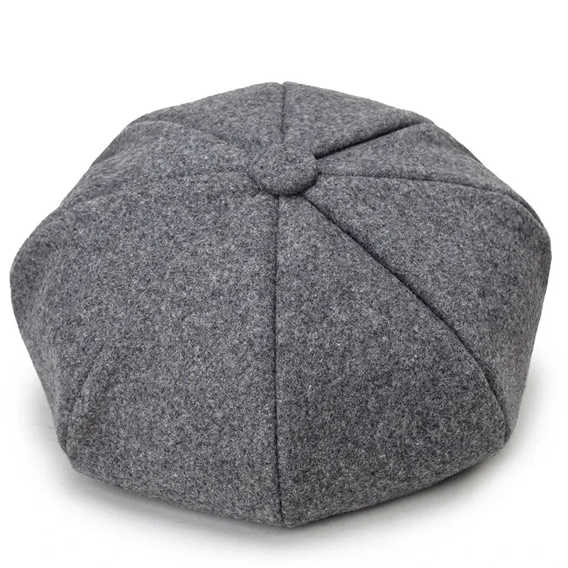 Color: black - Woolen solid color beret fashion outdoor cotton hat autumn and winter windproof hats men's and women's universal caps