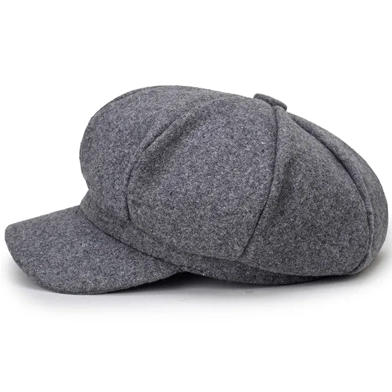 Color: black - Woolen solid color beret fashion outdoor cotton hat autumn and winter windproof hats men's and women's universal caps