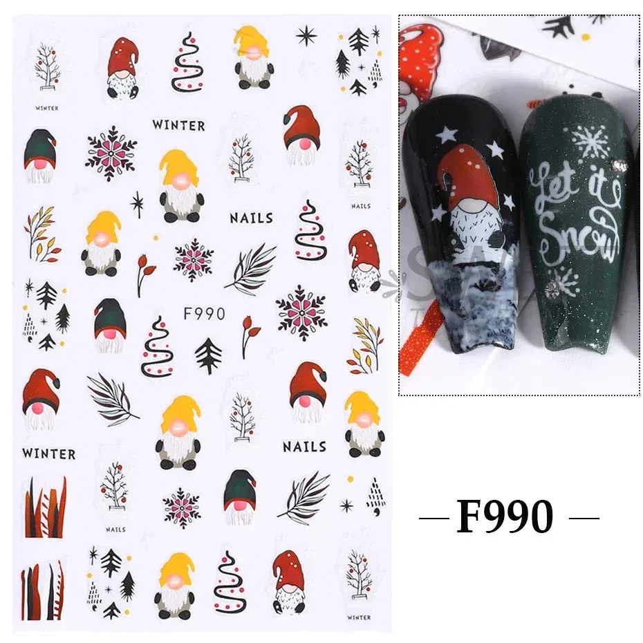 Color: light green - 5D Embossed Elk Nail Art Sticker Cute Christmas Winter Santa Claus Snowflake Gingerbread Man Engraved Slider Manicure Decoration