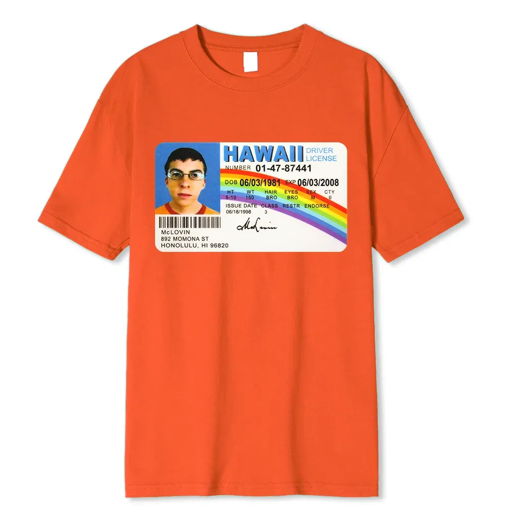 Color: Blue, Size: L - Homme t Shirt Summer Men t-Shirt Mclovin Id Card Superbad Geek Mens Cotton t-Shirt Unisex t-Shirt Teenagers Cool Soft Clothing