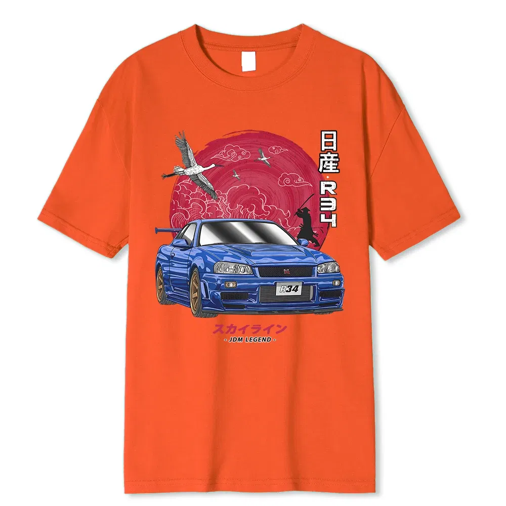 Color: Ivory, Size: L - Cotton Initial D T Shirt Men Women Harajuku Aesthetic Oversize T-Shirt Funny JDM LEGEND Car Tshirt Nissan Skyline R34 Tee Shirt