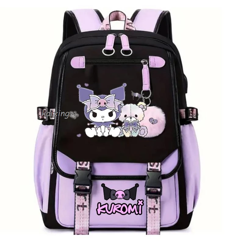 Color: Blue, Size: 17 Inches - Lovely Kuromi Melody Backpacks USB Cartoon Purple Printed Boy Girls School Bag Students Bookbag Teens Women Mochila Escolar Ni?±a