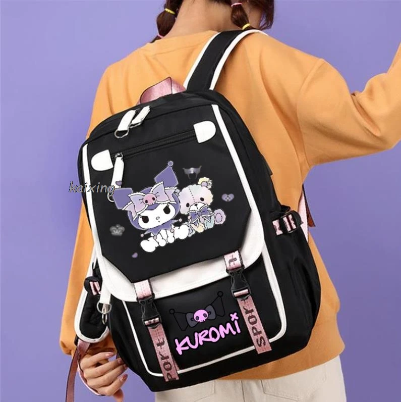 Color: Blue, Size: 17 Inches - Lovely Kuromi Melody Backpacks USB Cartoon Purple Printed Boy Girls School Bag Students Bookbag Teens Women Mochila Escolar Ni?±a